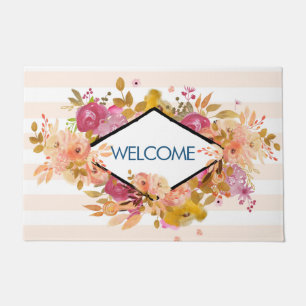 Orange & Pink Floral Bouquet Welcome Doormat