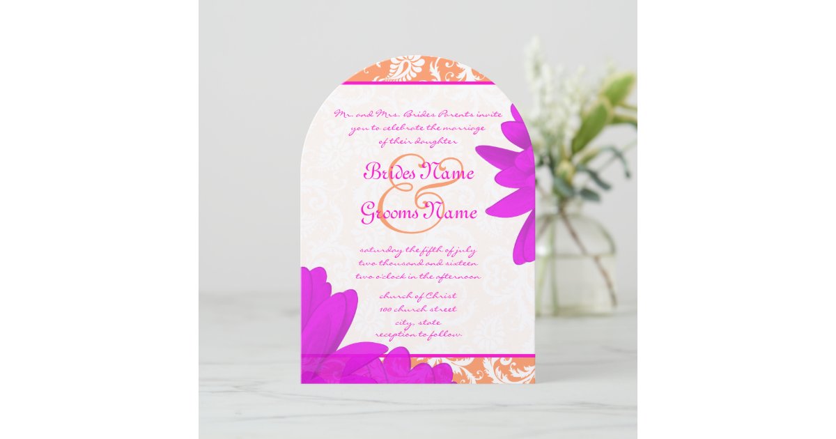 Orange Pink Floral Gerber Daisy Wedding Invitation | Zazzle