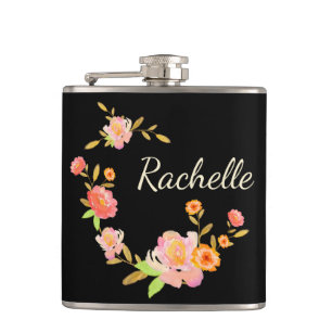 Orange & Pink Floral Monogrammed Flask