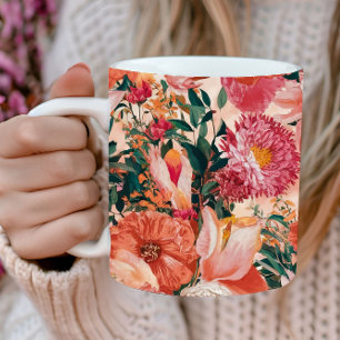 Orange Pink Floral Pattern Coffee Mug