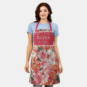 Orange Pink Floral Pattern Monogram Apron