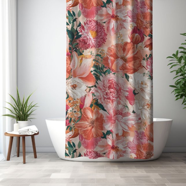 Orange Pink Floral Pattern Shower Curtain (Creator Uploaded)