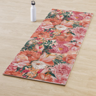 Orange Pink Floral Pattern Yoga Mat