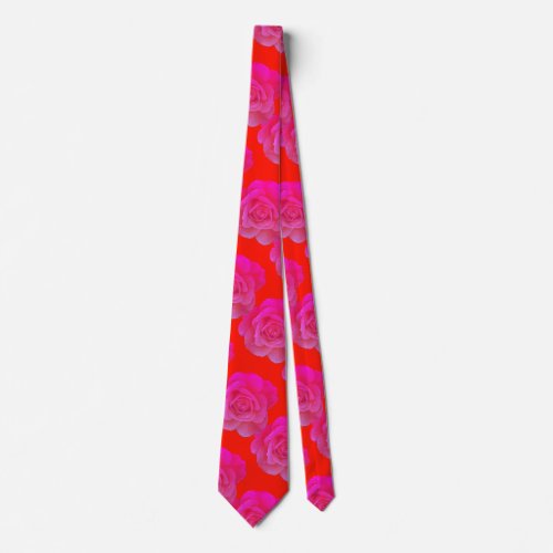 Orange Pink Floral Rose Colorful Modern Stylish Neck Tie