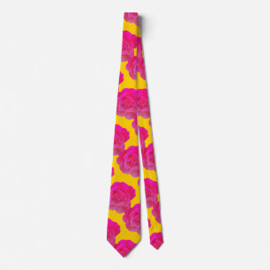 Orange Pink Floral Rose Flower Pattern Gift Favor Neck Tie
