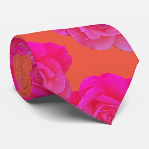 Orange Pink Floral Rose Modern Colorful Stylish Neck Tie