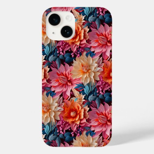 Orange pink flower blooms and leaves Case_Mate iPhone 14 case