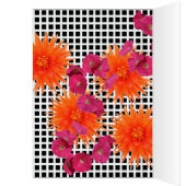 Orange Pink Flowers Black White Check Card (Inside (Left))