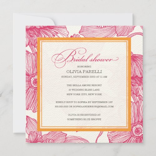 ORANGE + PINK FLOWERS | BRIDAL SHOWER INVITE