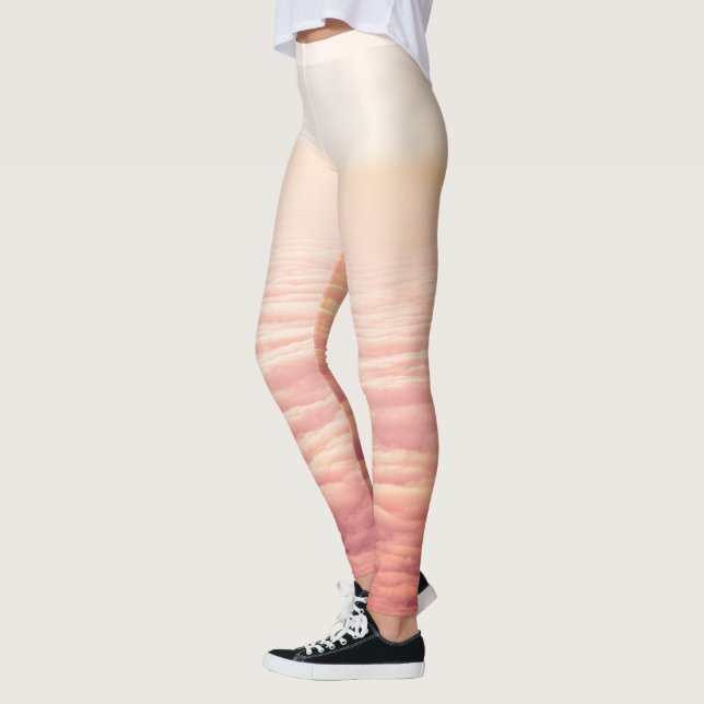 Orange Pink Fluffy Clouds Sky Leggings (Left)