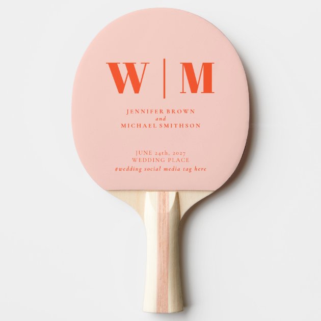 Orange Pink Formal Simple Fun Wedding Name Ping Pong Paddle
