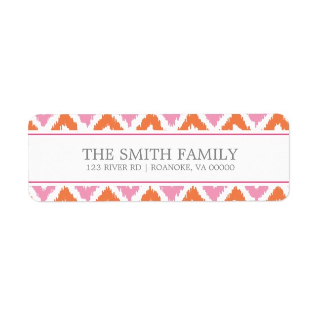 Orange Pink Fuchsia Zigzag Tribal Pattern Label (Front)