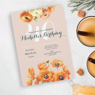 Orange Pink Garden Floral 40th Birthday Party Invitation