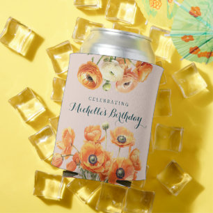 Orange Pink Garden Floral Birthday Party Can Cooler