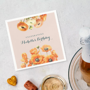Orange Pink Garden Floral Birthday Party Napkins
