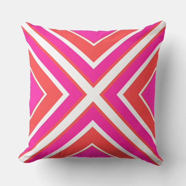 Orange Pink Geometric Outdoor Pillow (Front)