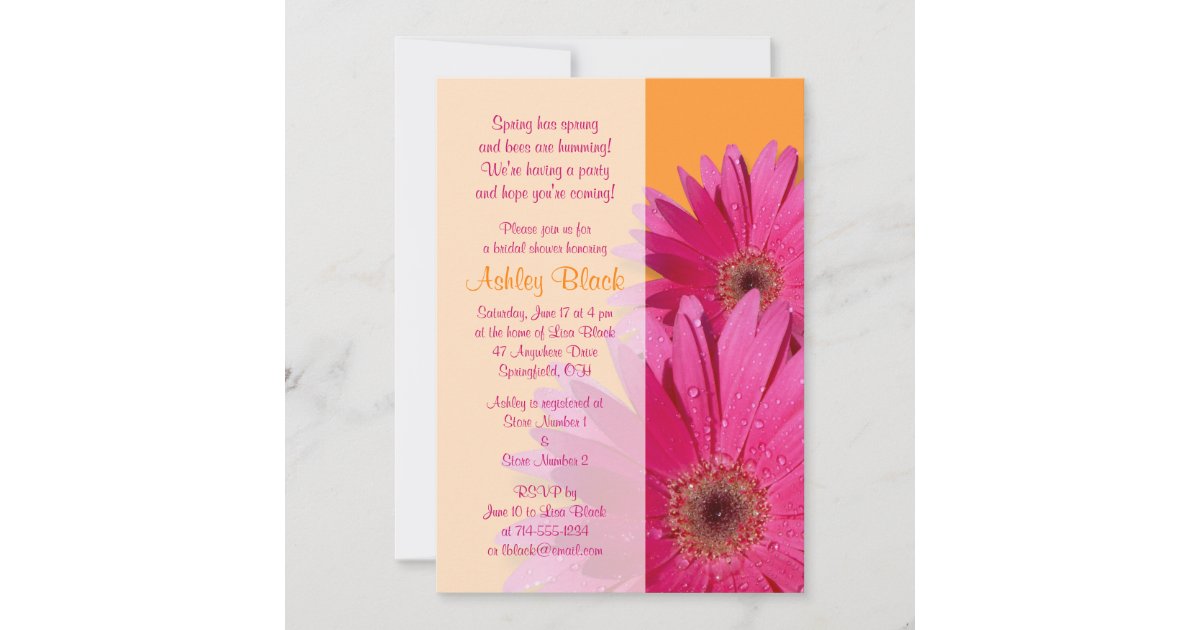 Orange Pink Gerbera Daisy Bridal Shower Invitation | Zazzle