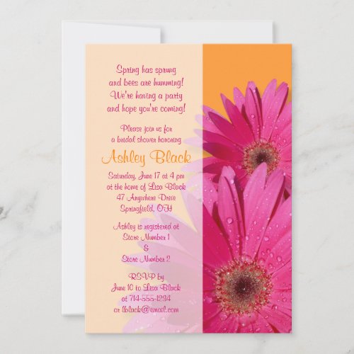 Orange Pink Gerbera Daisy Bridal Shower Invitation