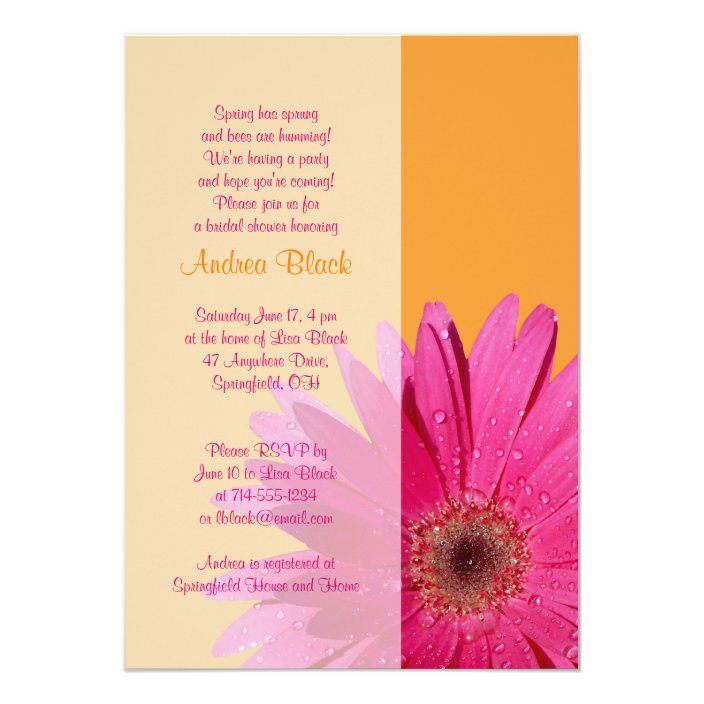 Orange Pink Gerbera Daisy Bridal Shower Invitation