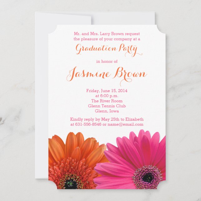 Orange Pink Gerbera Daisy Graduation Party Invitation (Front)