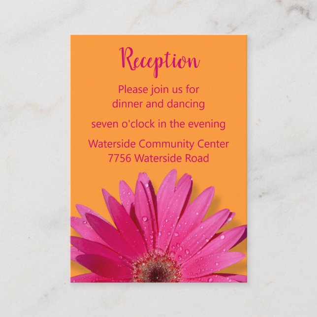 Orange & Pink Gerbera Daisy Reception Card (Front)