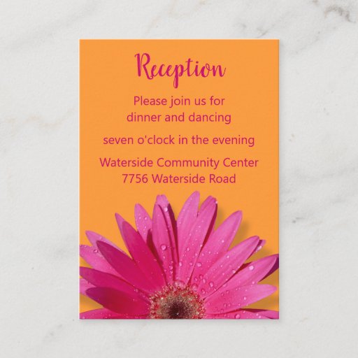Customizable Orange &amp; Pink Gerbera Daisy Reception Card Business Cards