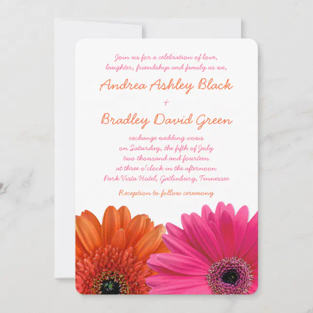 Orange Pink Gerbera Daisy Wedding Invitation | Zazzle