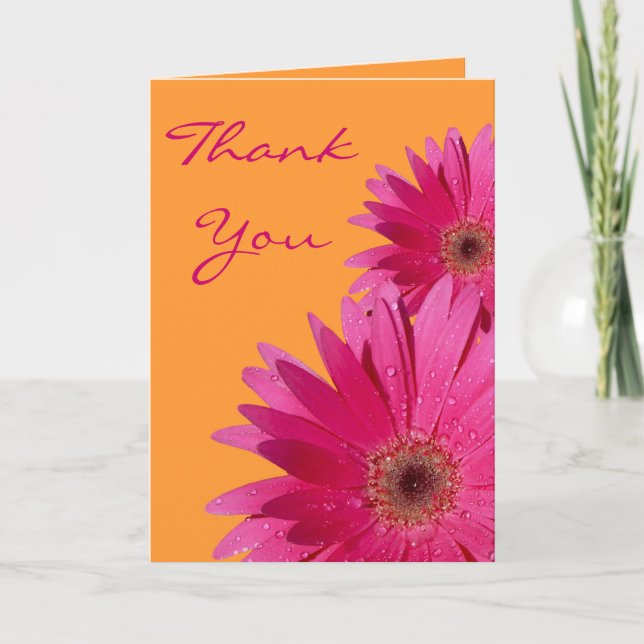 Orange Pink Gerbera Daisy Wedding Thank You Card (Front)