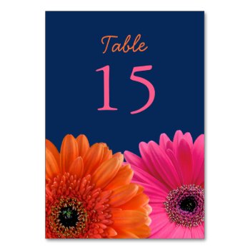 Orange Pink Gerbera Gerber Daisy Navy Wedding Table Number by wasootch at Zazzle