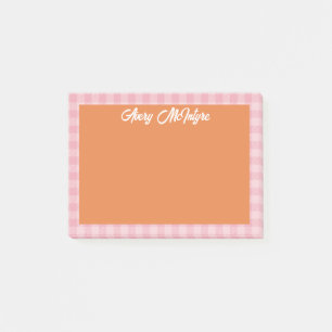 Orange Pink Gingham Border Name In Cool Script Post-it Notes