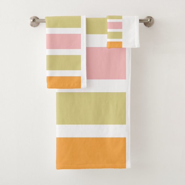 Orange Pink Gold and Green Stripes Bath Towel Set (Insitu)