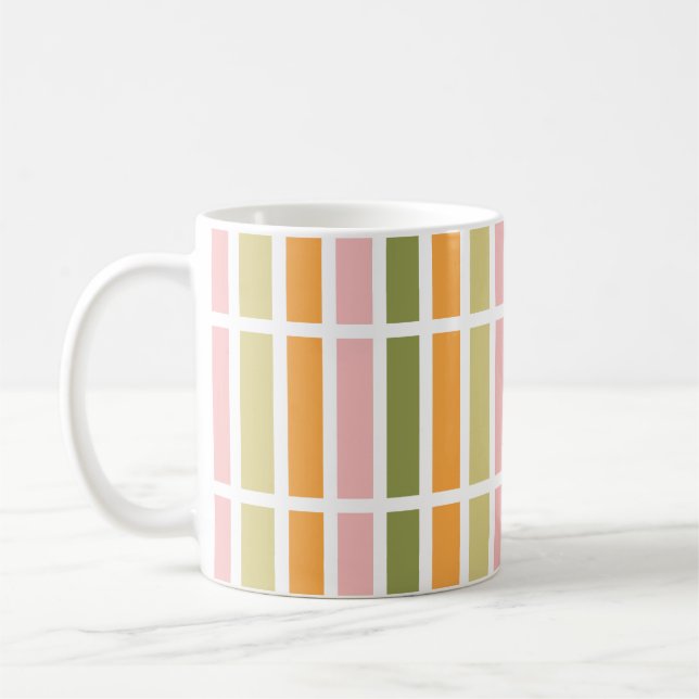 Orange Pink Gold and Green Stripes Coffee Mug (Left)