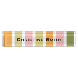 Orange Pink Gold and Green Stripes Desk Name Plate