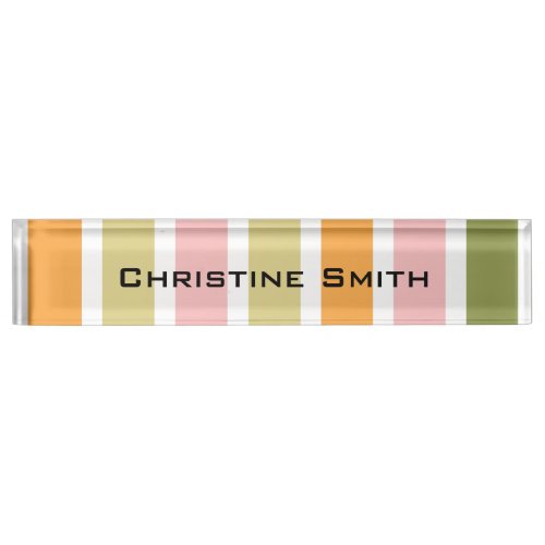 Orange Pink Gold and Green Stripes Desk Name Plate