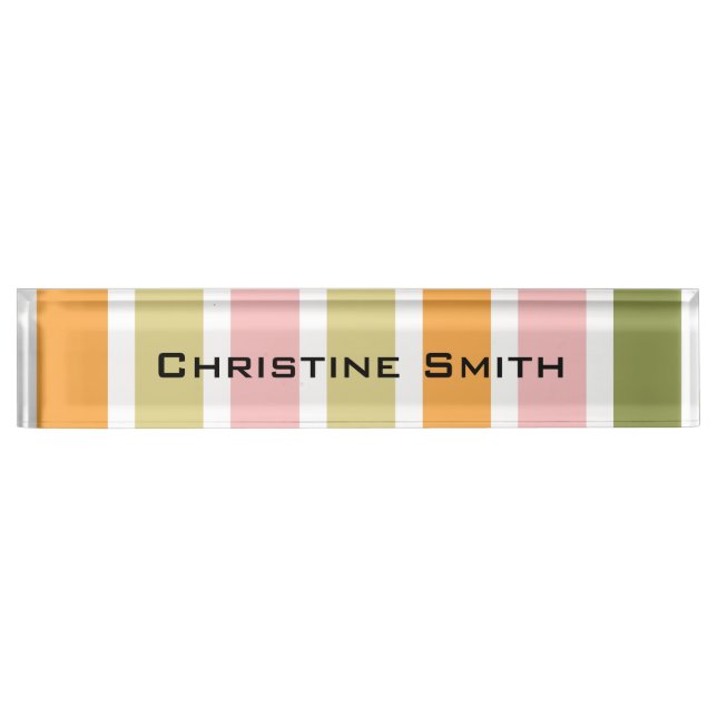 Orange Pink Gold and Green Stripes Desk Name Plate (Front)