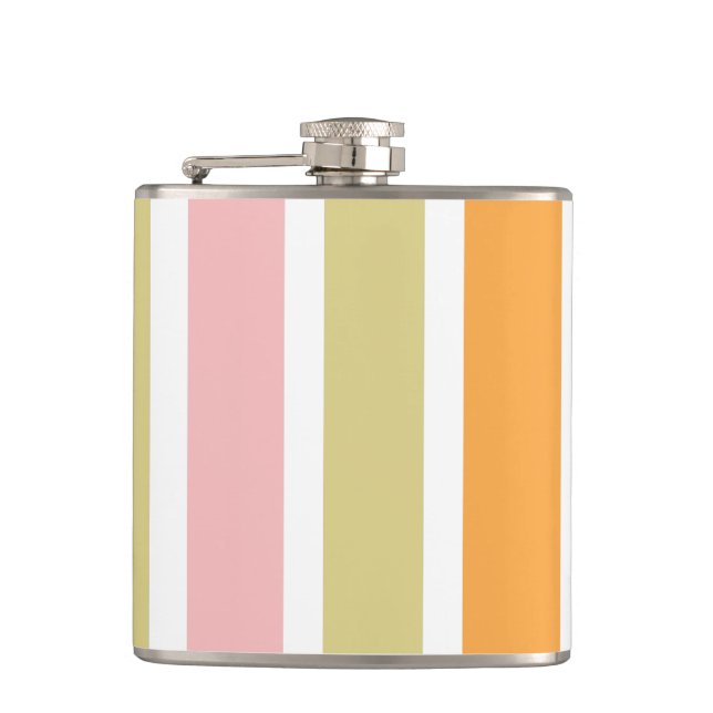 Orange Pink Gold and Green Stripes Flask (Front)