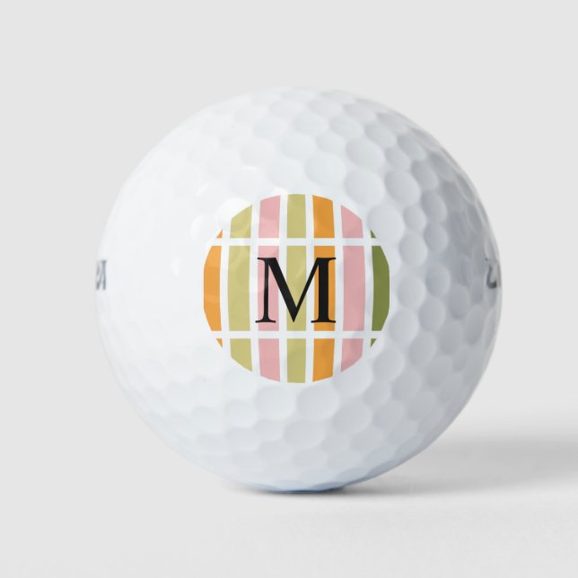 Orange Pink Gold and Green Stripes Golf Balls (Front)