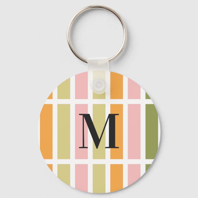 Orange Pink Gold and Green Stripes Keychain (Front)