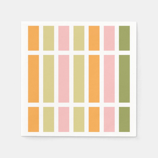 Orange Pink Gold and Green Stripes Napkins (Front)