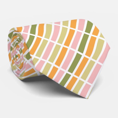 Orange Pink Gold and Green Stripes Neck Tie