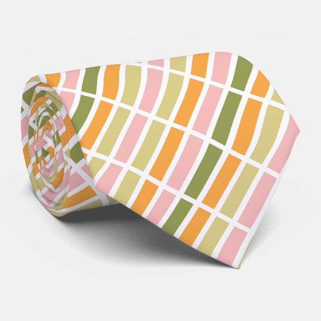 Orange Pink Gold and Green Stripes Neck Tie (Rolled)