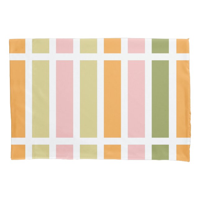 Orange Pink Gold and Green Stripes Pillow Case (Front)