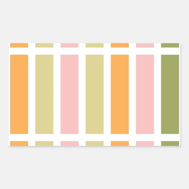 Orange Pink Gold and Green Stripes Rectangular Sticker (Front)
