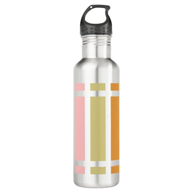 Orange Pink Gold and Green Stripes Stainless Steel Water Bottle (Front)