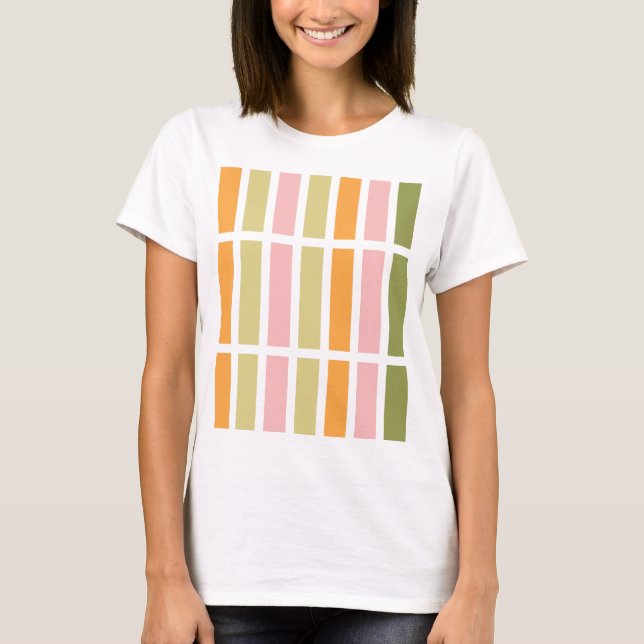 Orange Pink Gold and Green Stripes T-Shirt (Front)