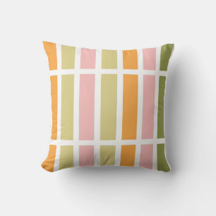 Orange Pink Gold and Green Stripes Throw Pillow