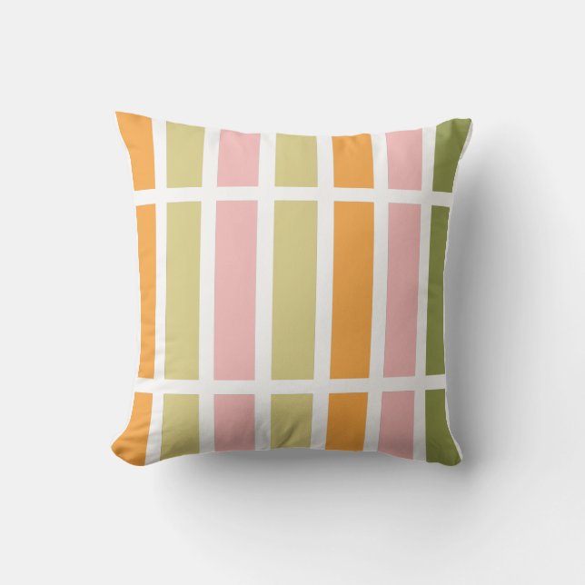 Orange Pink Gold and Green Stripes Throw Pillow (Front)