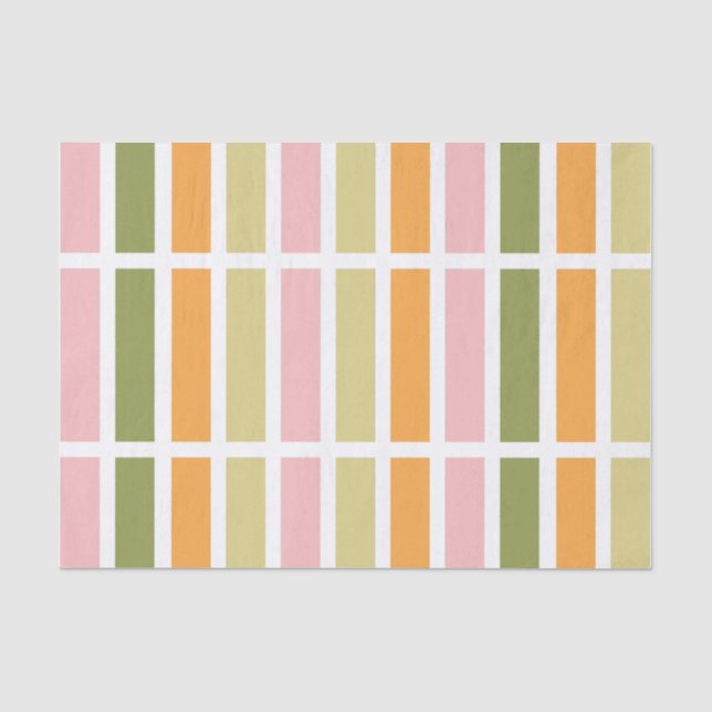 Orange Pink Gold and Green Stripes Tissue Paper (Front)