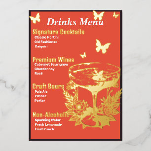 Orange Pink Gold-Foiled Beverage Menu