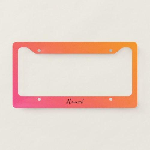 Orange Pink Gradient Personalized License Plate Frame